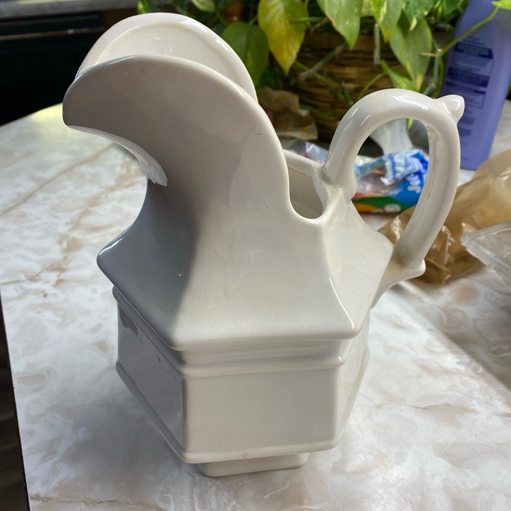 Vintage Haeger USA French White Hexagon Pitcher Farmhouse Country Style
